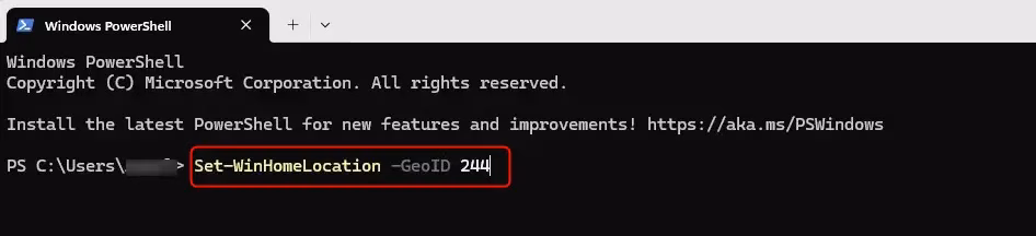 Set contry and region command