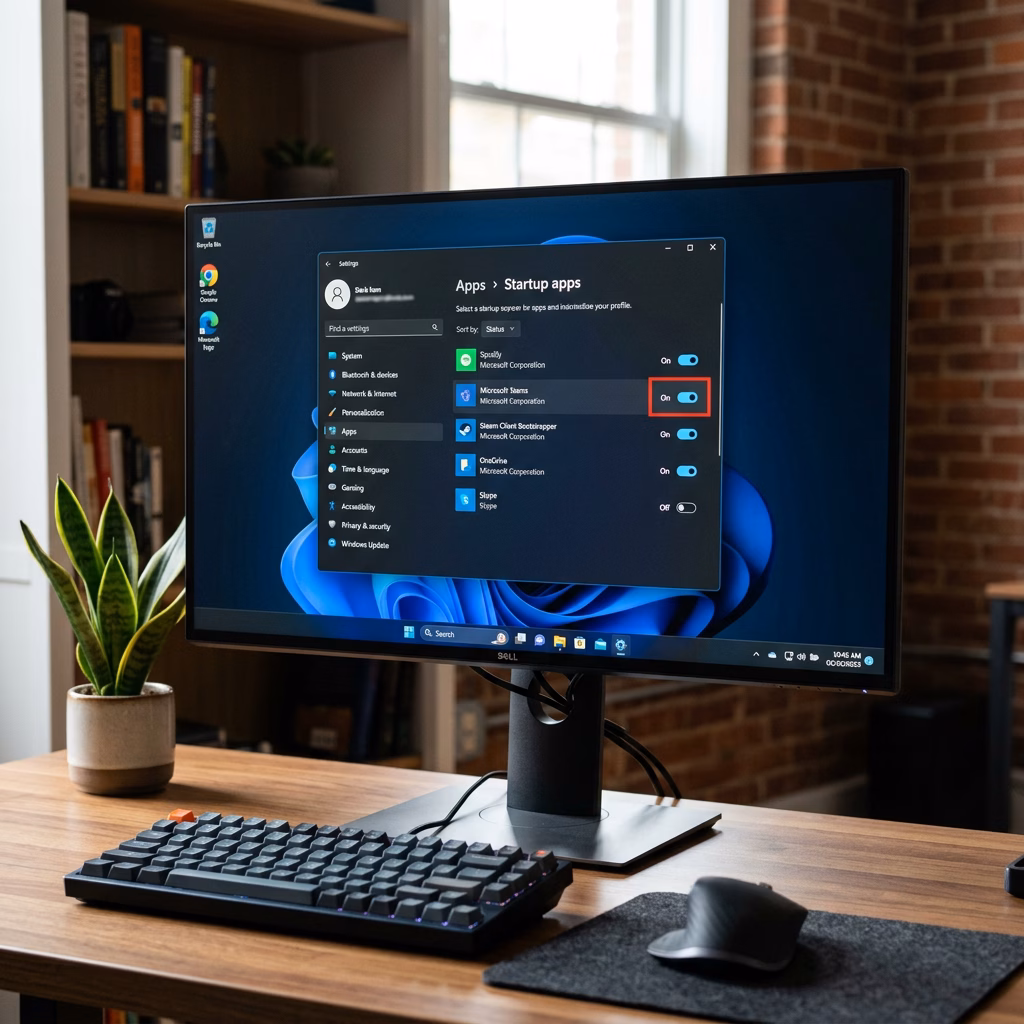 Windows 11 Startup settings toggle on desk