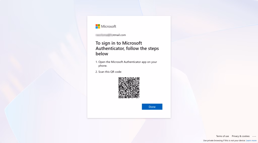 QR code to download Microsoft Authenticator app for account sign-in.