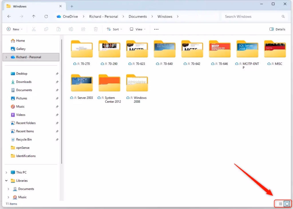Change folder layout view using the button at the bottom right.