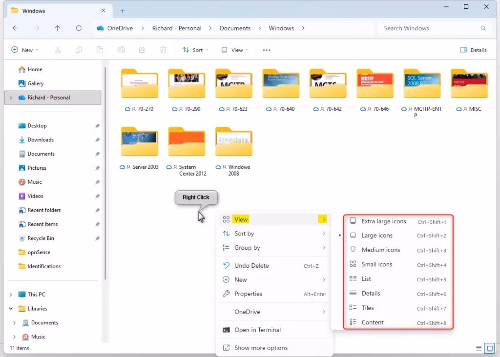 Change folder layout view by right-clicking in File Explorer.