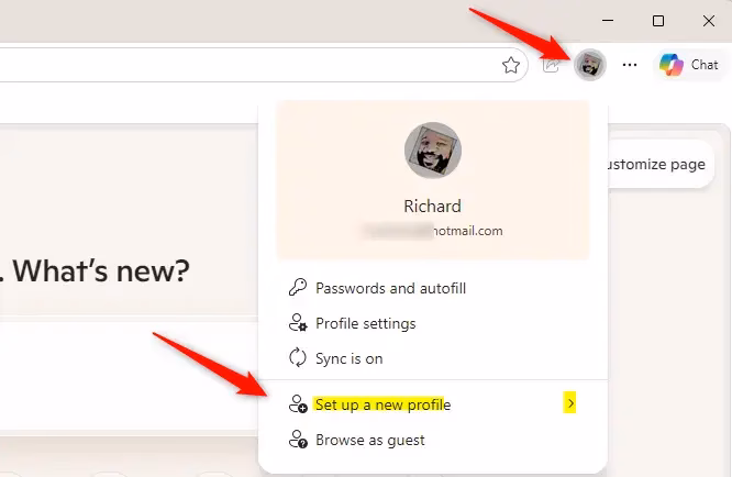 Microsoft Edge profile icon in the top right corner.