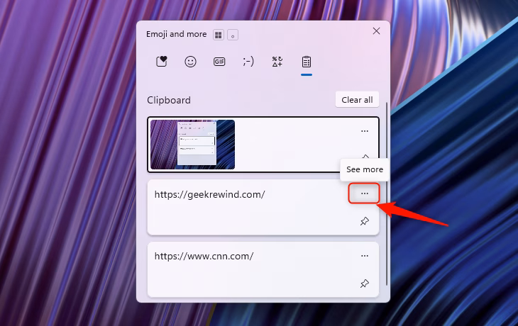Clicking the three dots menu to select Paste as Text