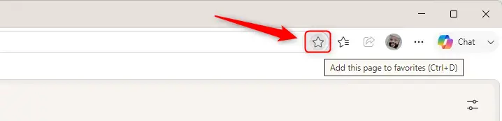 Microsoft Edge address bar star icon to add page to favorites.