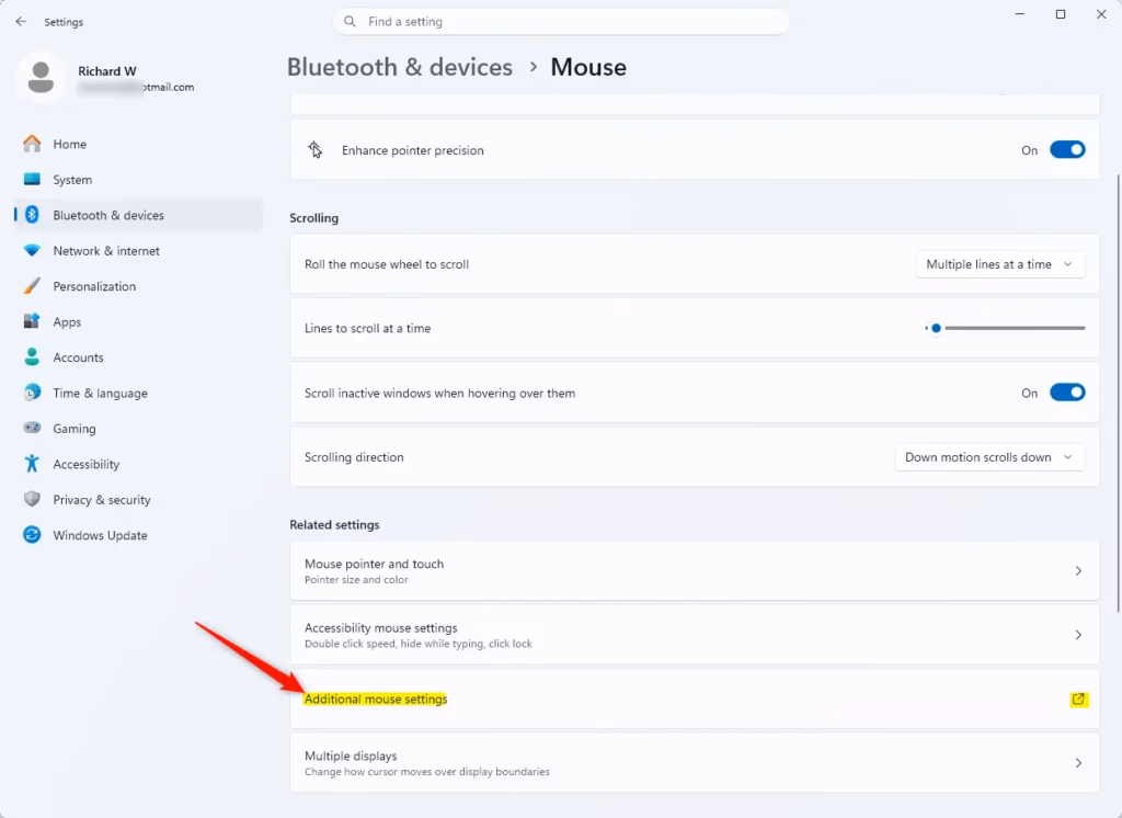 Additional mouse settings in Windows 11 Accessibility.