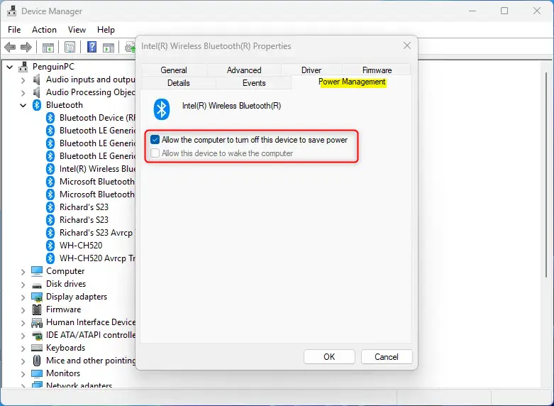Disable power saving for Bluetooth adapter in Device Manager settings.