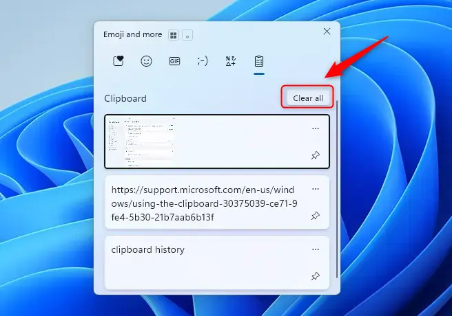 Clipboard clear all button in Windows 11 Settings.