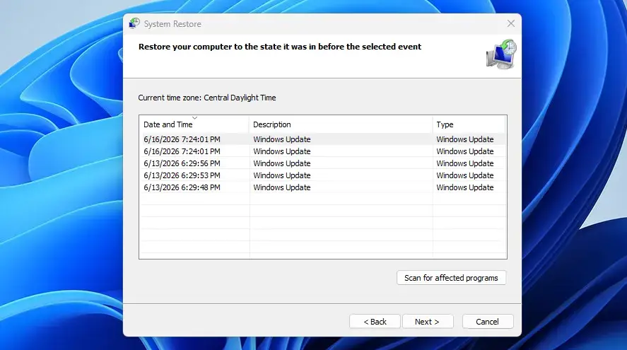 Restore your computer to a previous state using System Restore.