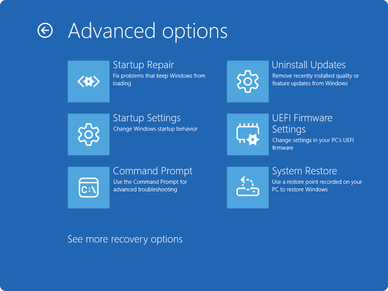 System Restore option highlighted in Windows RE.