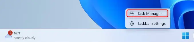 Right-click Start button to open Task Manager in Windows 11.