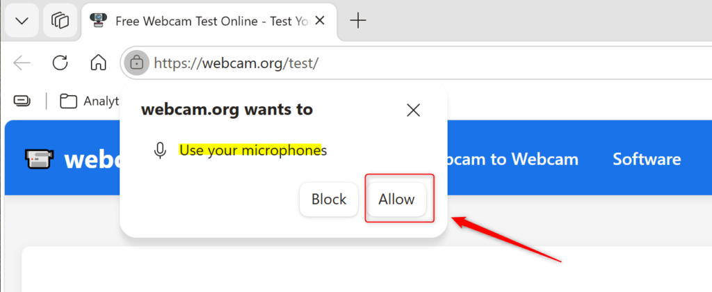 Edge browser prompt asking to use your microphone.