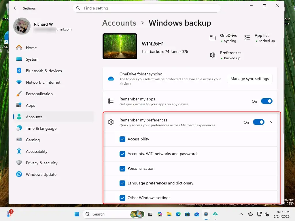 Configure Windows Backup preferences for PC data protection.