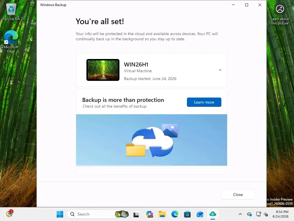 Windows Backup setup complete confirmation screen: You are all set.