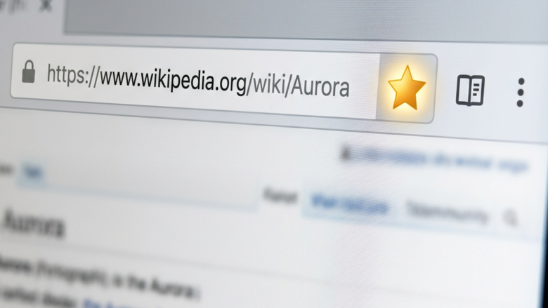 Web browser showing Wikipedia URL for Aurora with a bookmarked star icon