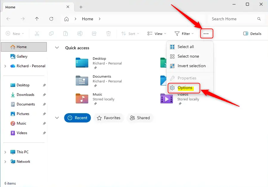 File Explorer options window showing folder open settings in Windows 11.