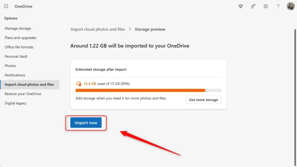 Option to import Dropbox files now within OneDrive.