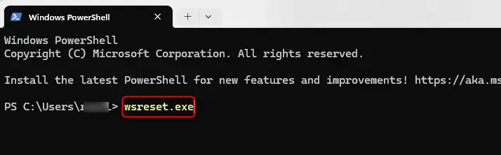 Microsoft Store reset tool prompt in Windows 11