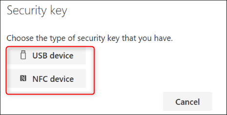 Choosing security key as a sign-in method in Microsoft account.
