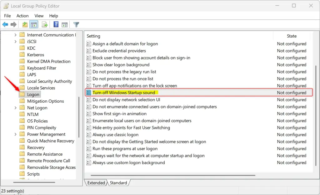 Checkbox to turn off Windows 11 startup sound in sound settings.