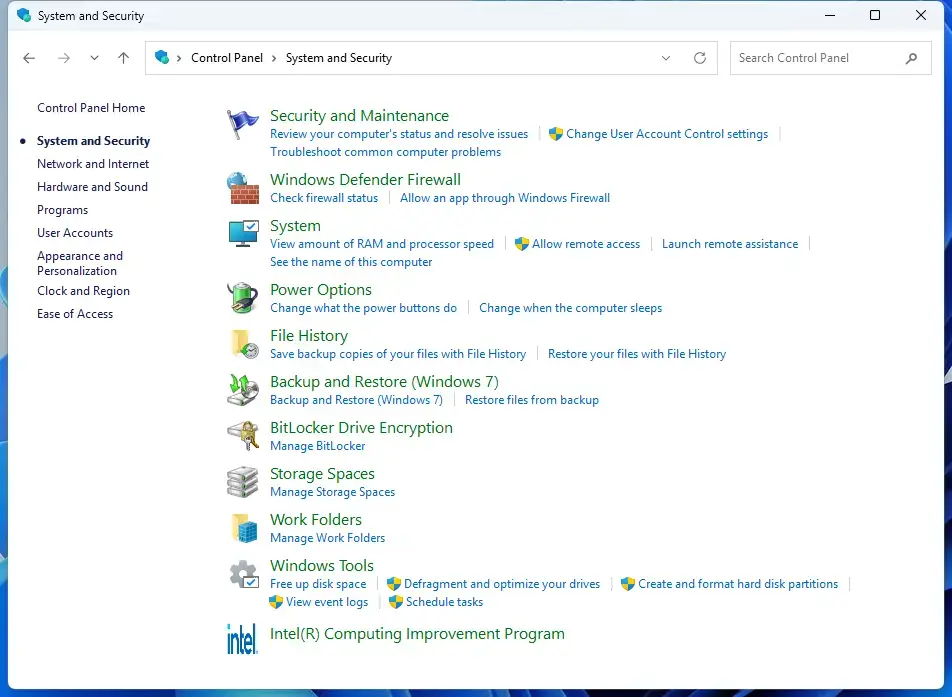 Control Panel › System and Security
