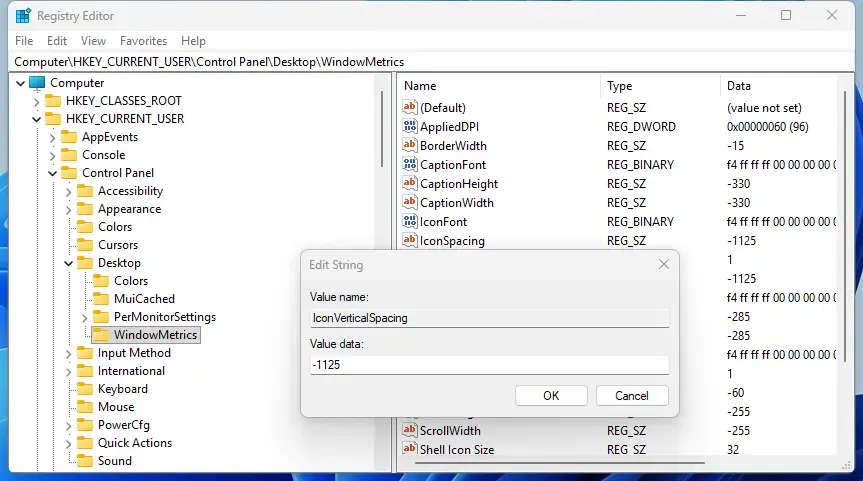 desktop_IconVerticalSpacing-2.png Edit String window for adjusting desktop icon vertical spacing in Windows 11