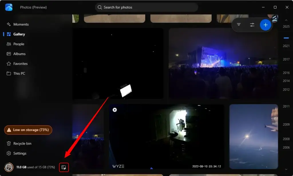 How to toggle the sidebar in OneDrive Photos app on Windows 11