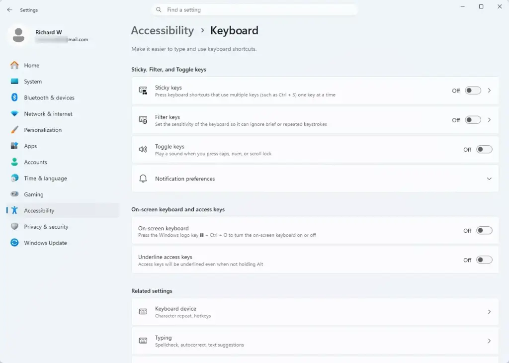 Settings › Accessibility › Keyboard