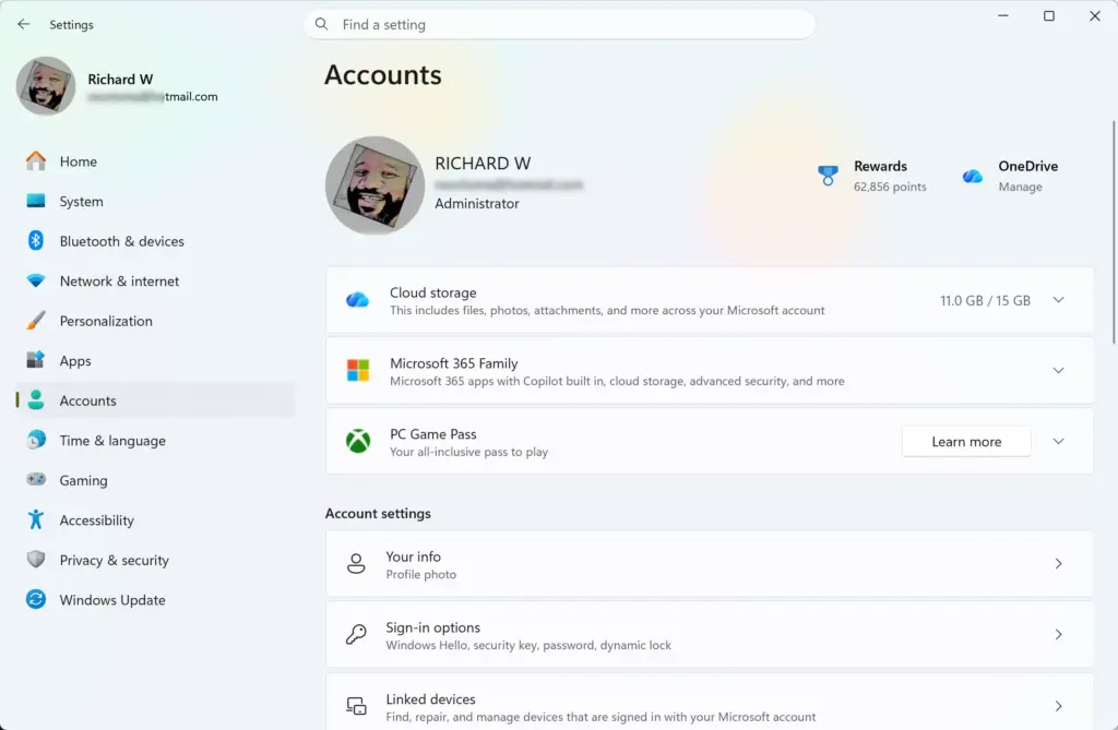 Settings › Accounts