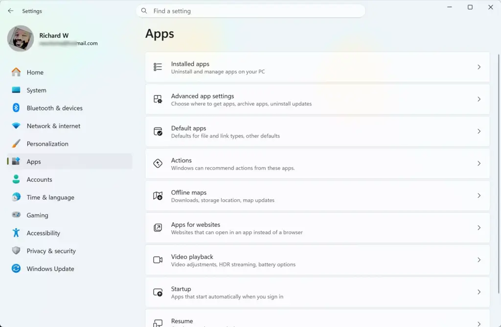 Settings › Apps