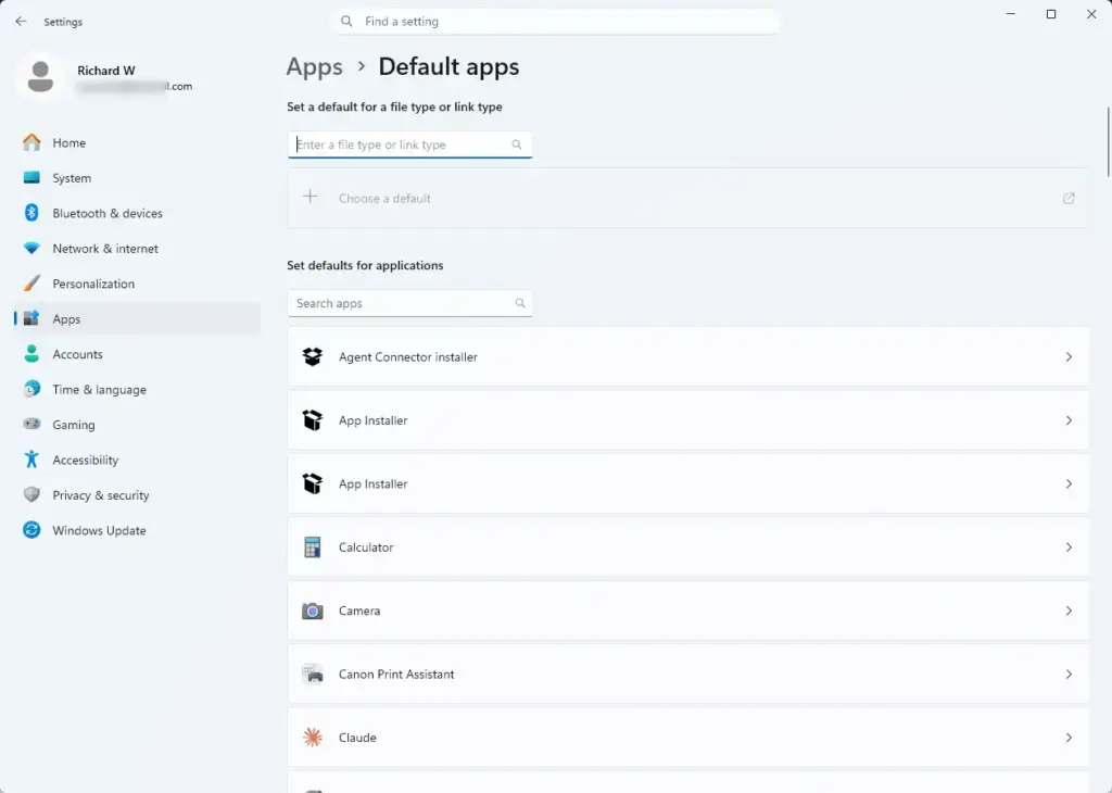 Settings › Apps › Default apps