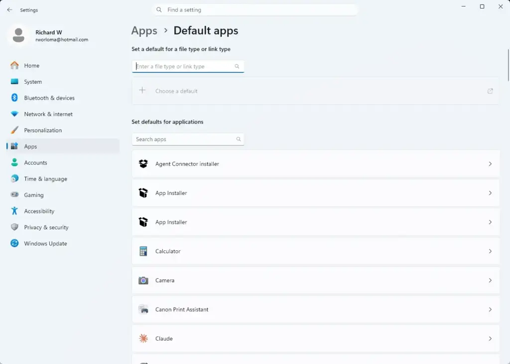 Settings › Apps › Default apps