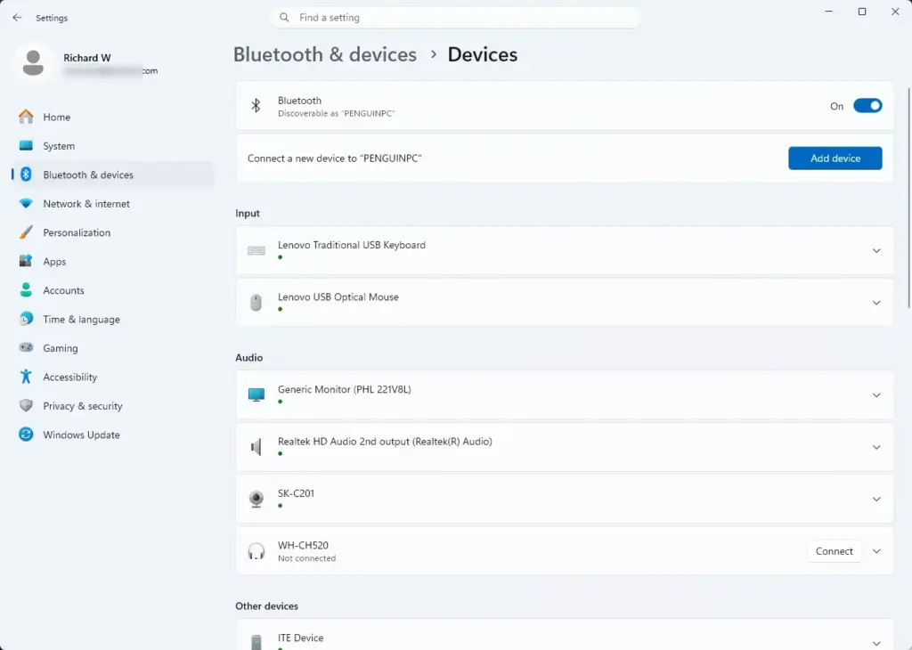 Settings › Bluetooth › Devices