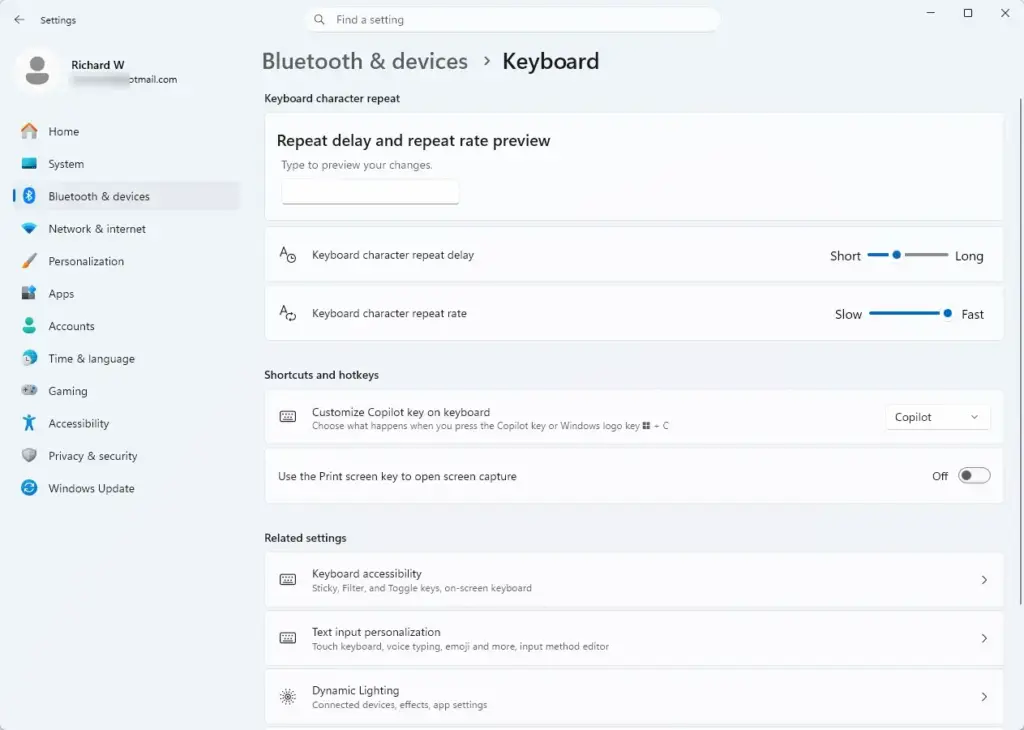 Settings › Bluetooth › Keyboard