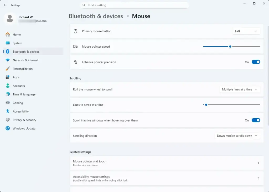 Settings › Bluetooth › Mouse