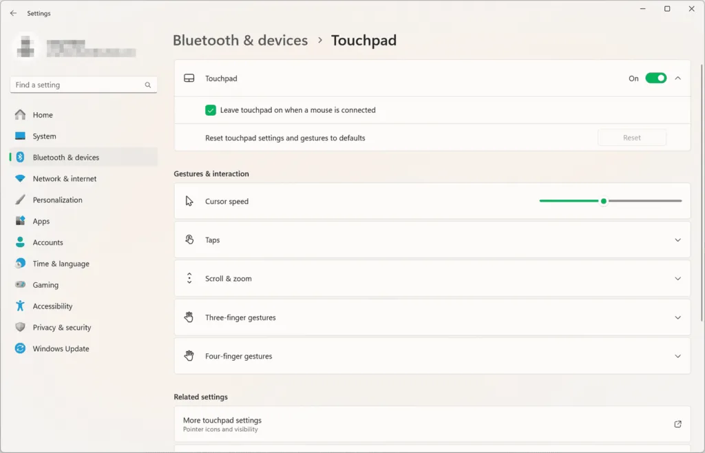 Settings › Bluetooth › Touchpad