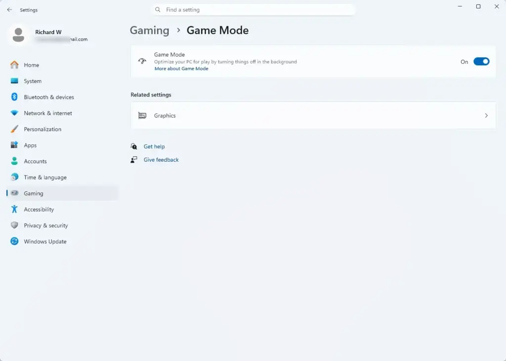 Settings › Gaming › Game Mode