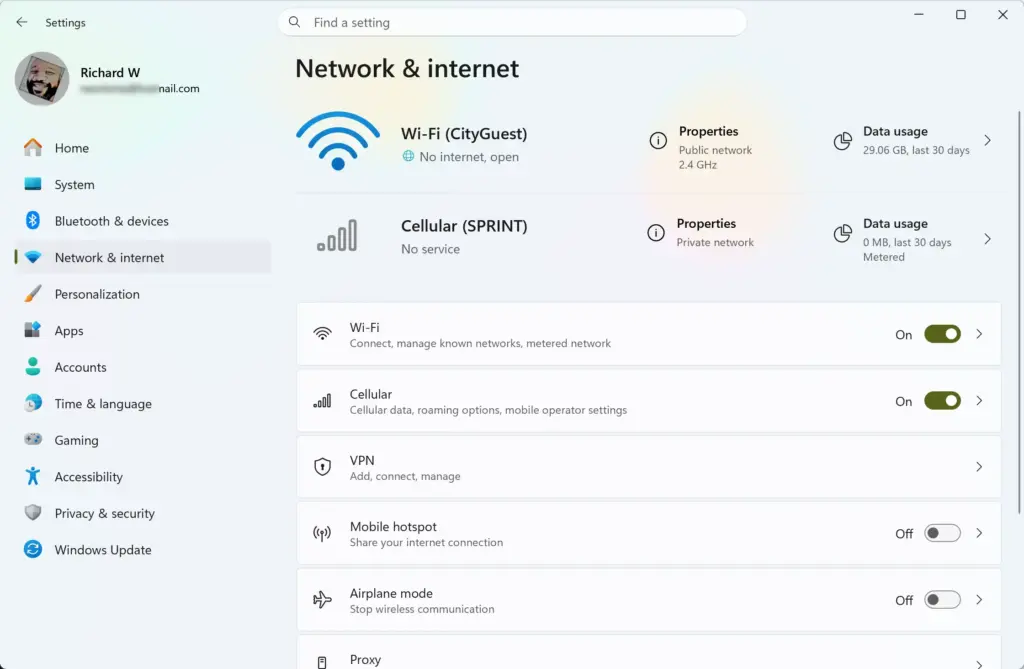 Settings › Network & internet