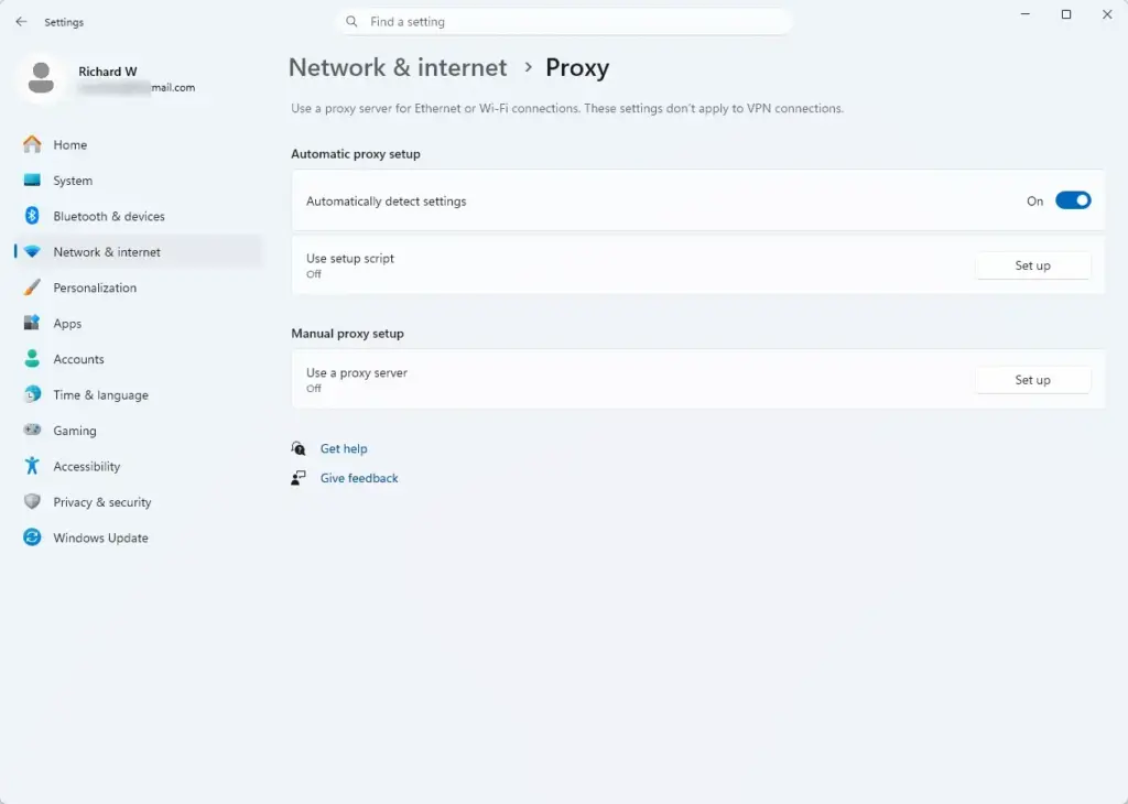 Settings › Network & internet › Proxy