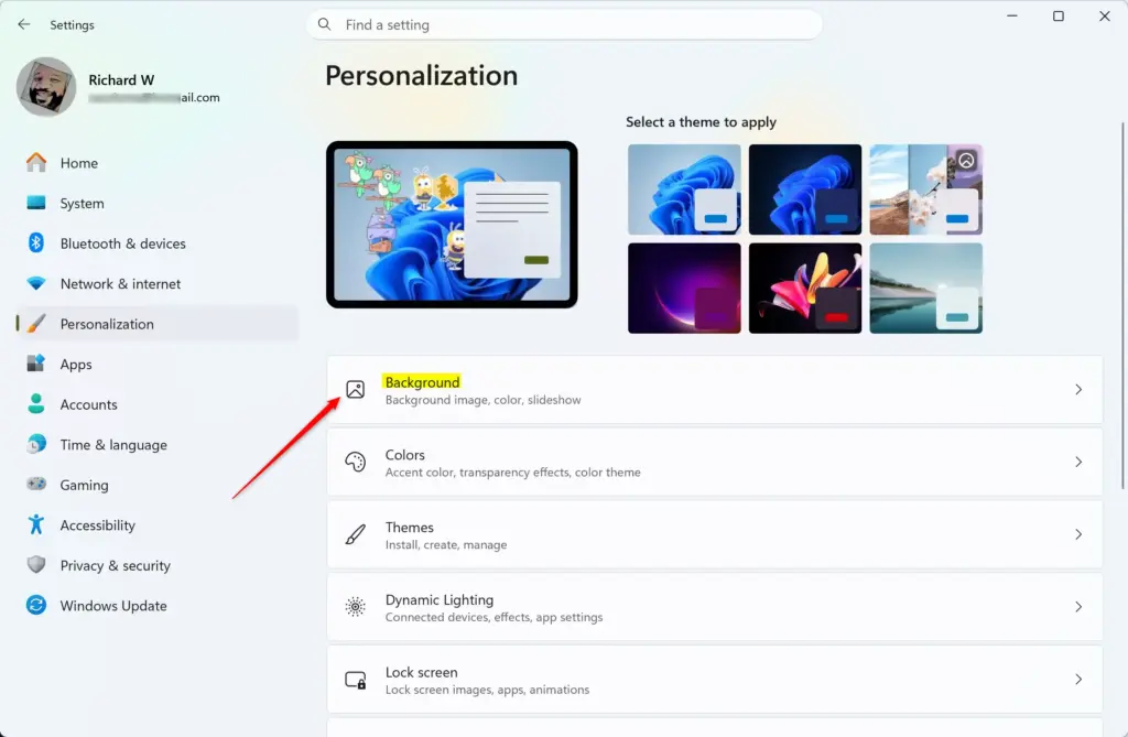 Settings › Personalization › Background