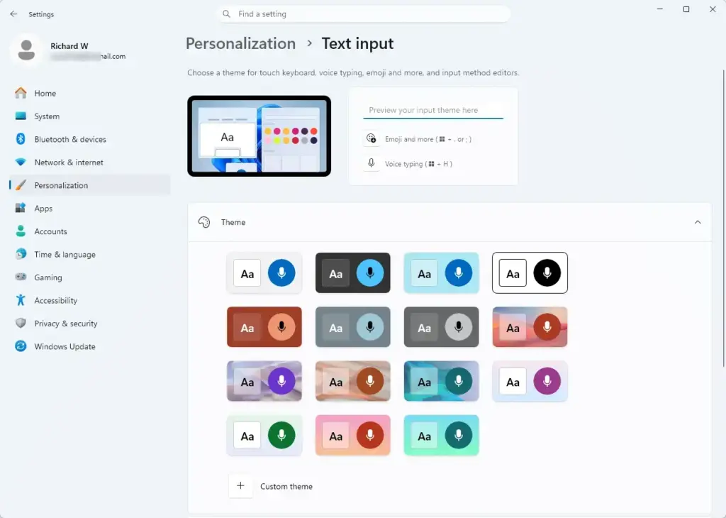 Settings › Personalization › Text input