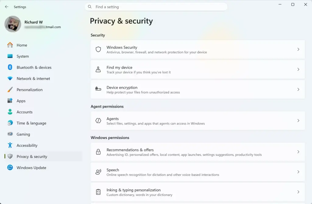 Settings › Privacy & security