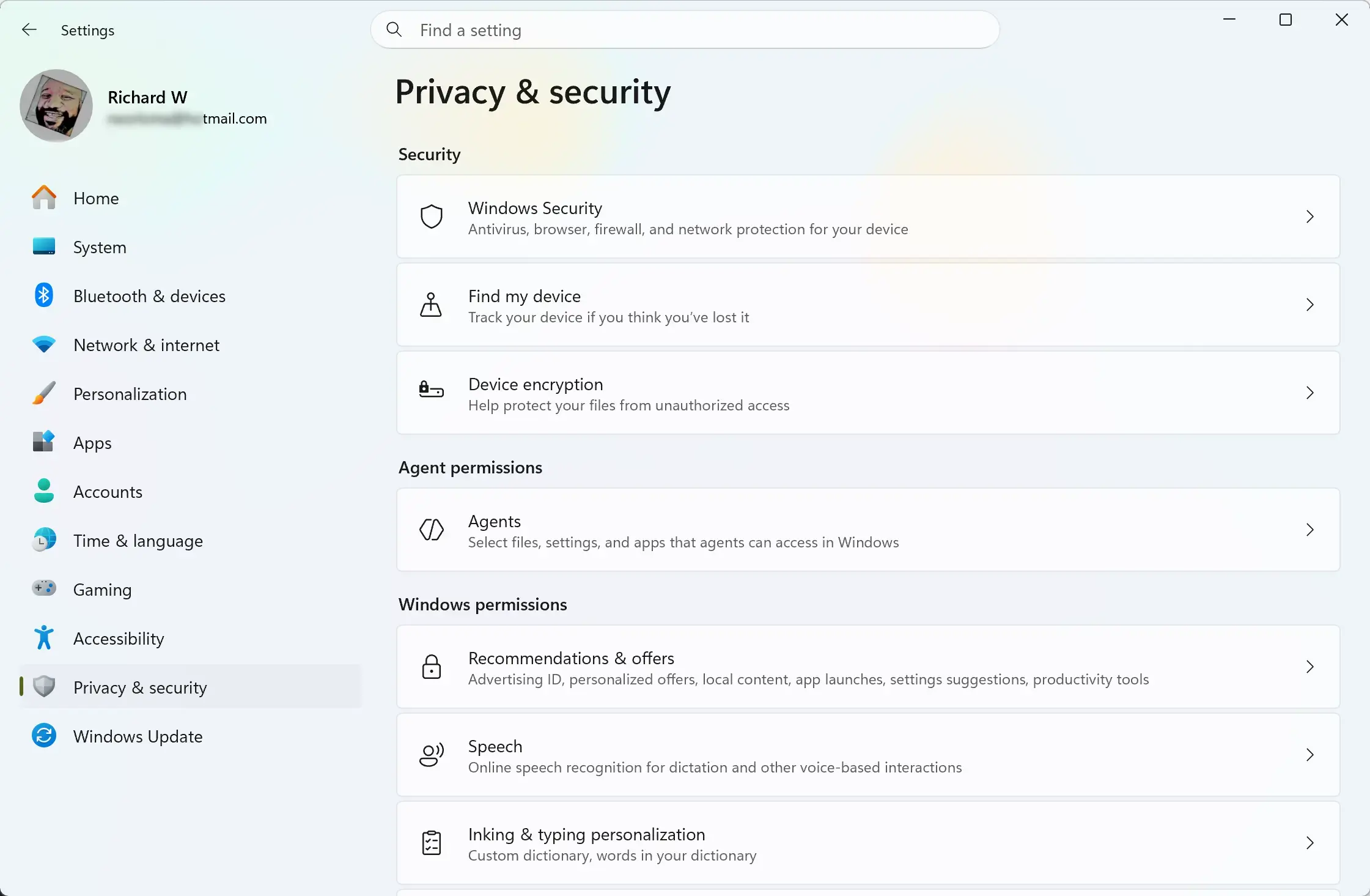 Settings › Privacy & security