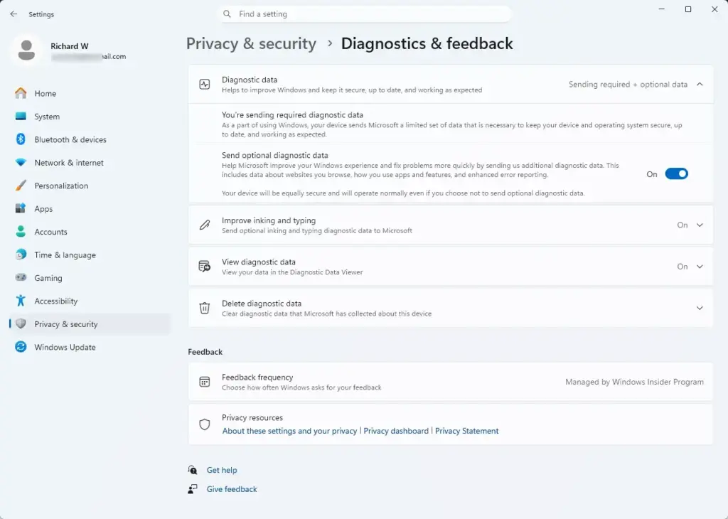 Settings › Privacy › Diagnostics