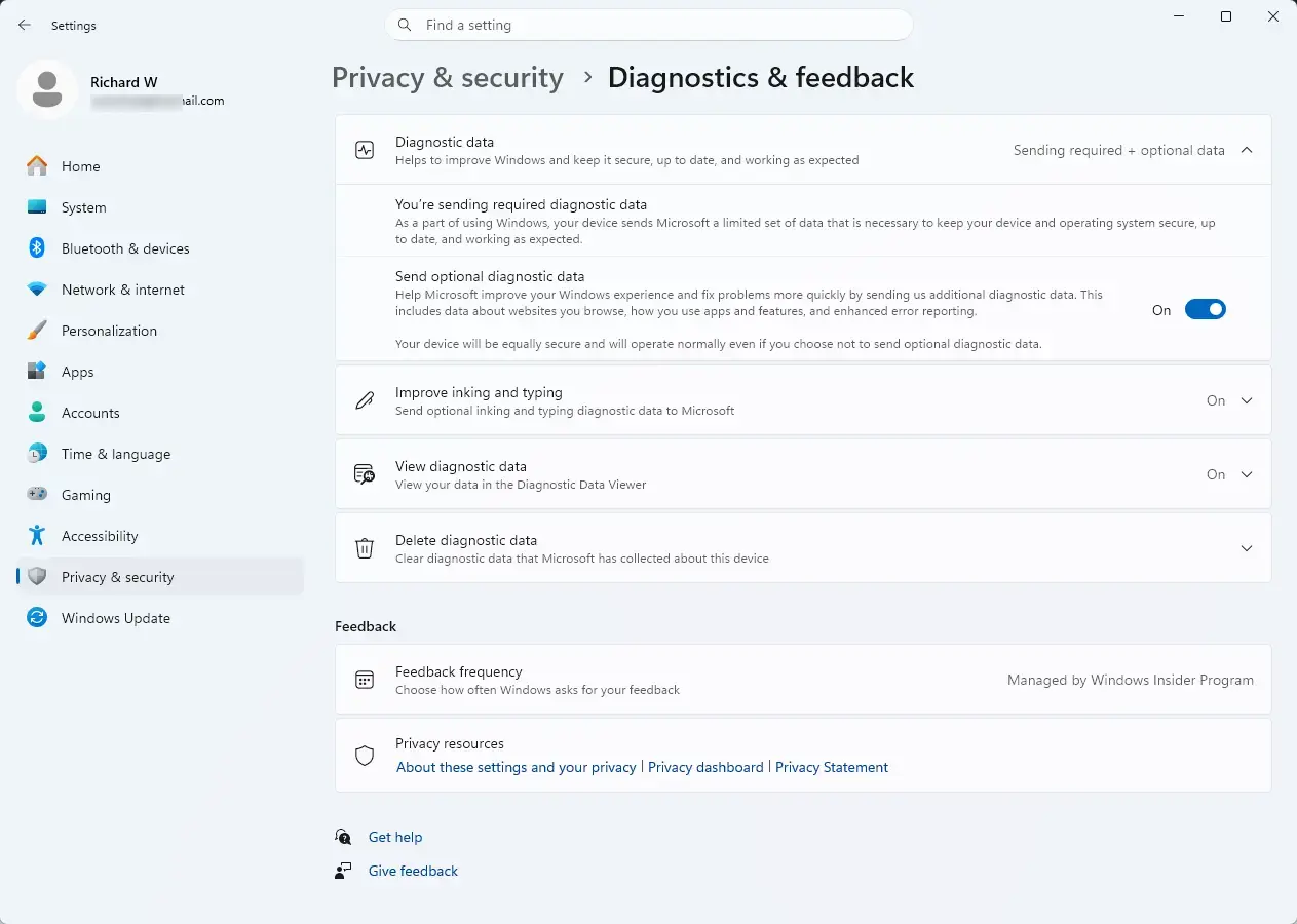 Settings › Privacy › Diagnostics