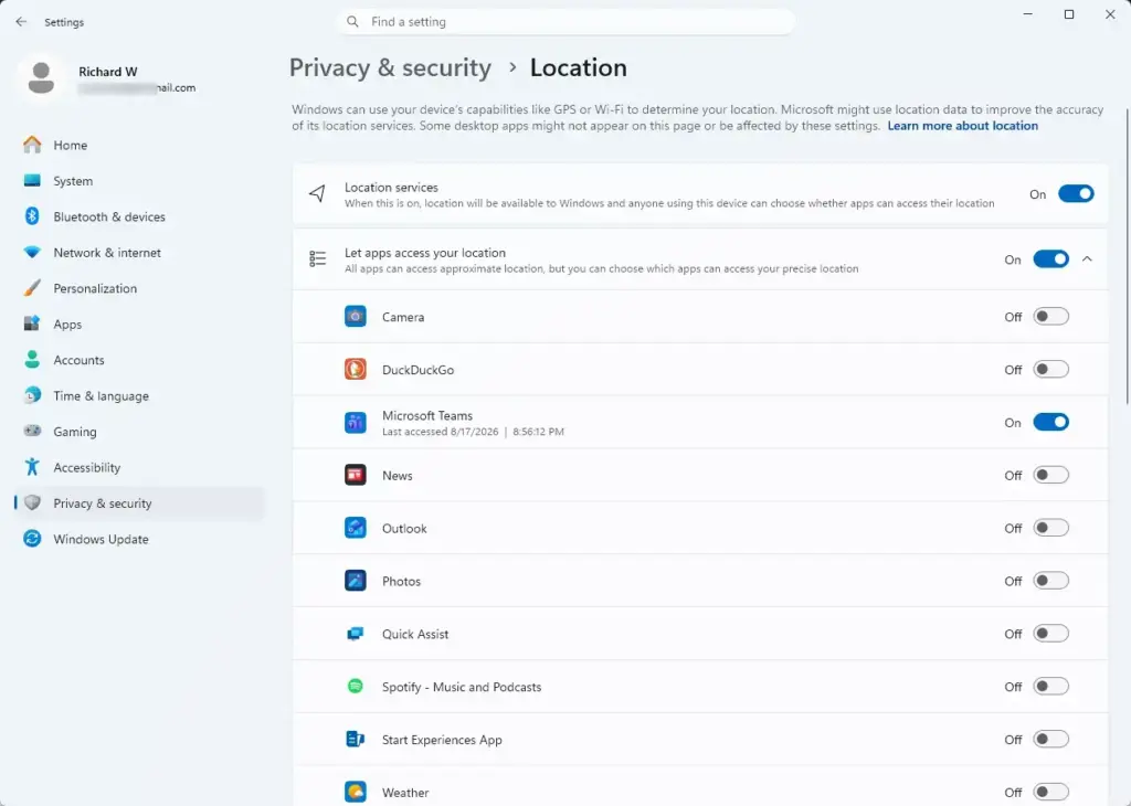 Settings › Privacy › Location