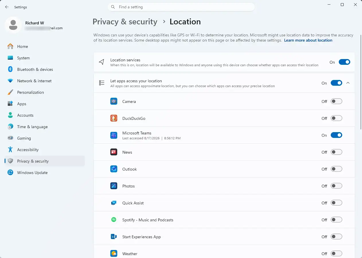Settings › Privacy › Location