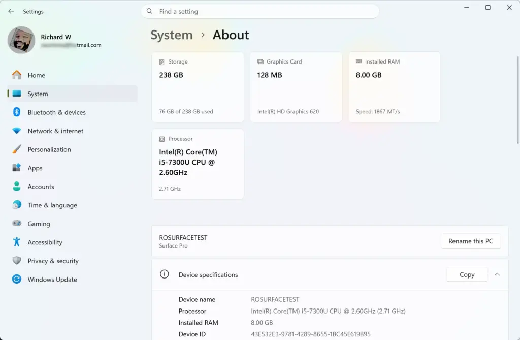 Settings › System › About