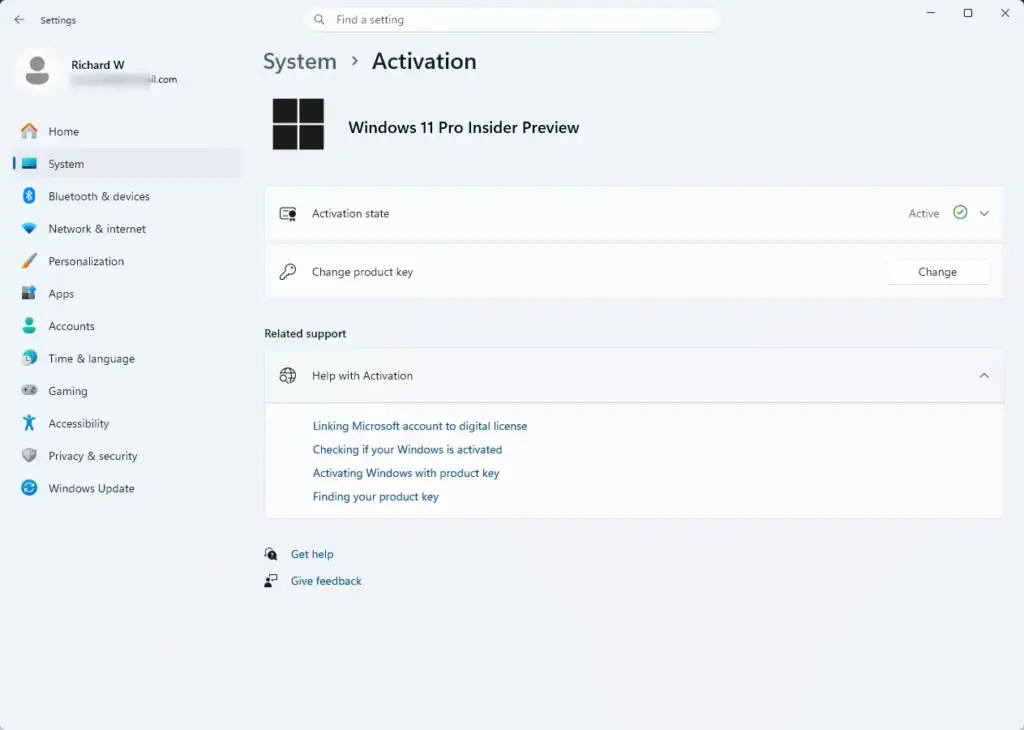Settings › System › Activation