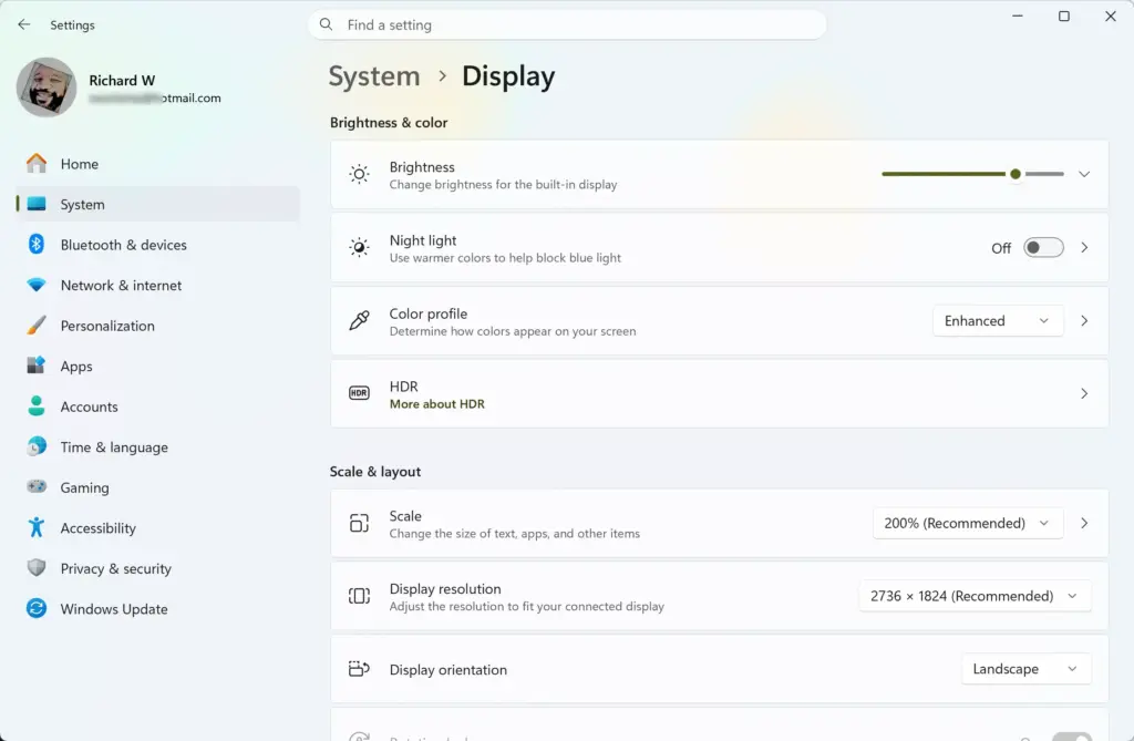 Settings › System › Display