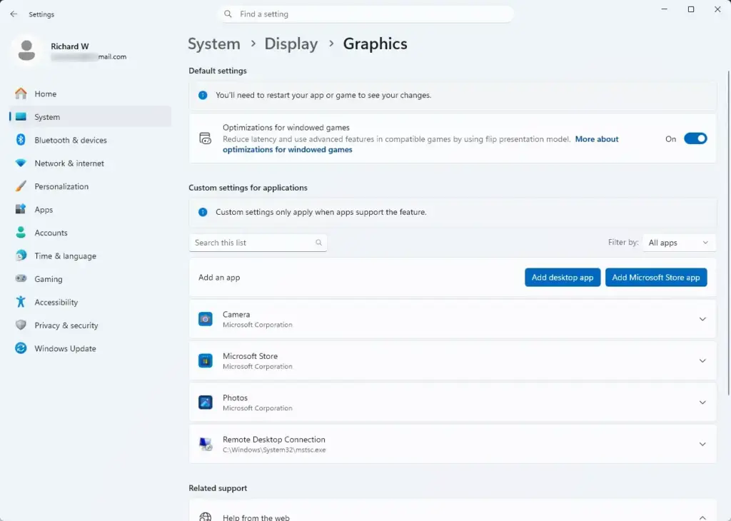 Settings › System › Display › Graphics